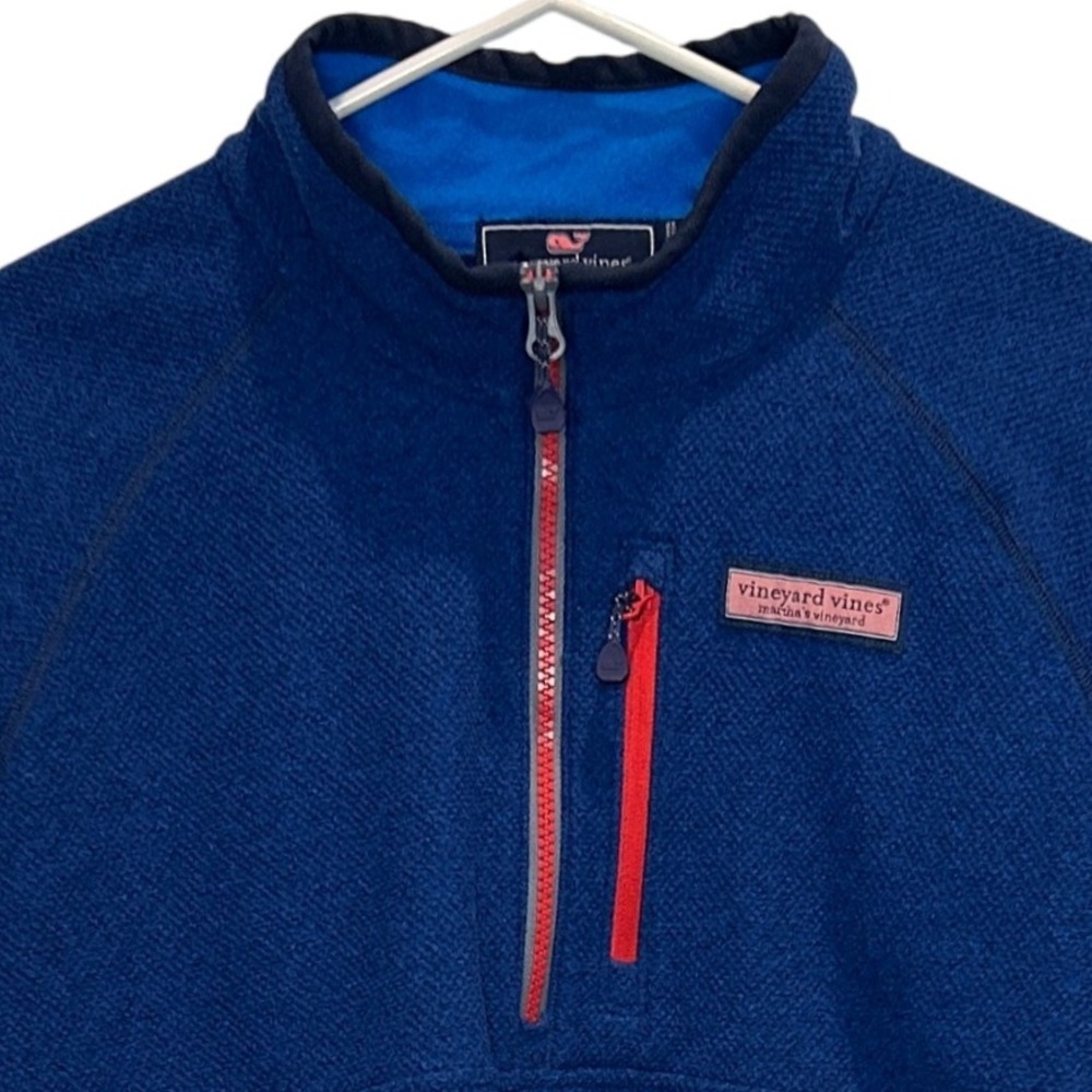 Vineyard Vines‎ Mens Pullover Fleece Quarter Zip Blue Top Whale Logo Large